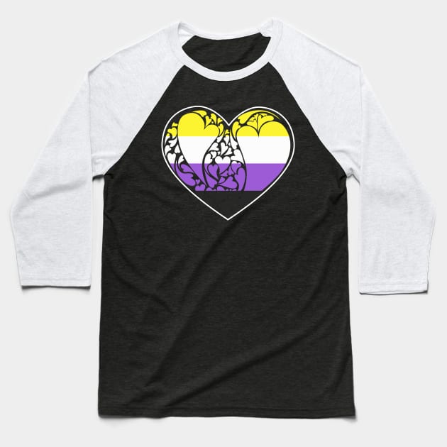 Nonbinary Flag LGBT+ Heart Baseball T-Shirt by aaallsmiles